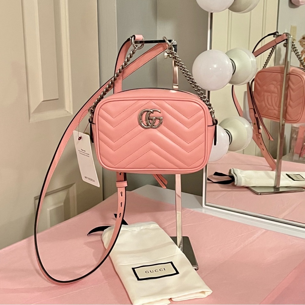 GUCCI Pink GG Zip Marmont Matelassé Leather Crossbody Bag - NEW WITH TAGS